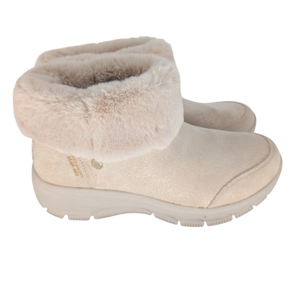Skechers Martha Stewart Slip-ins Bootie Womens 9 Natural Gold Shimmer Faux Fur